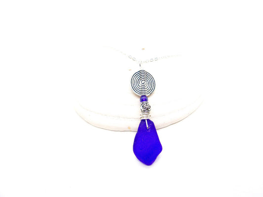 Sea Glass Pendant/Sea Glass Necklace/Sea Glass Jewelry/Cobalt Blue Genuine Sea Glass/Swarovski Crystals/Gift for Her/Unique Gift/75