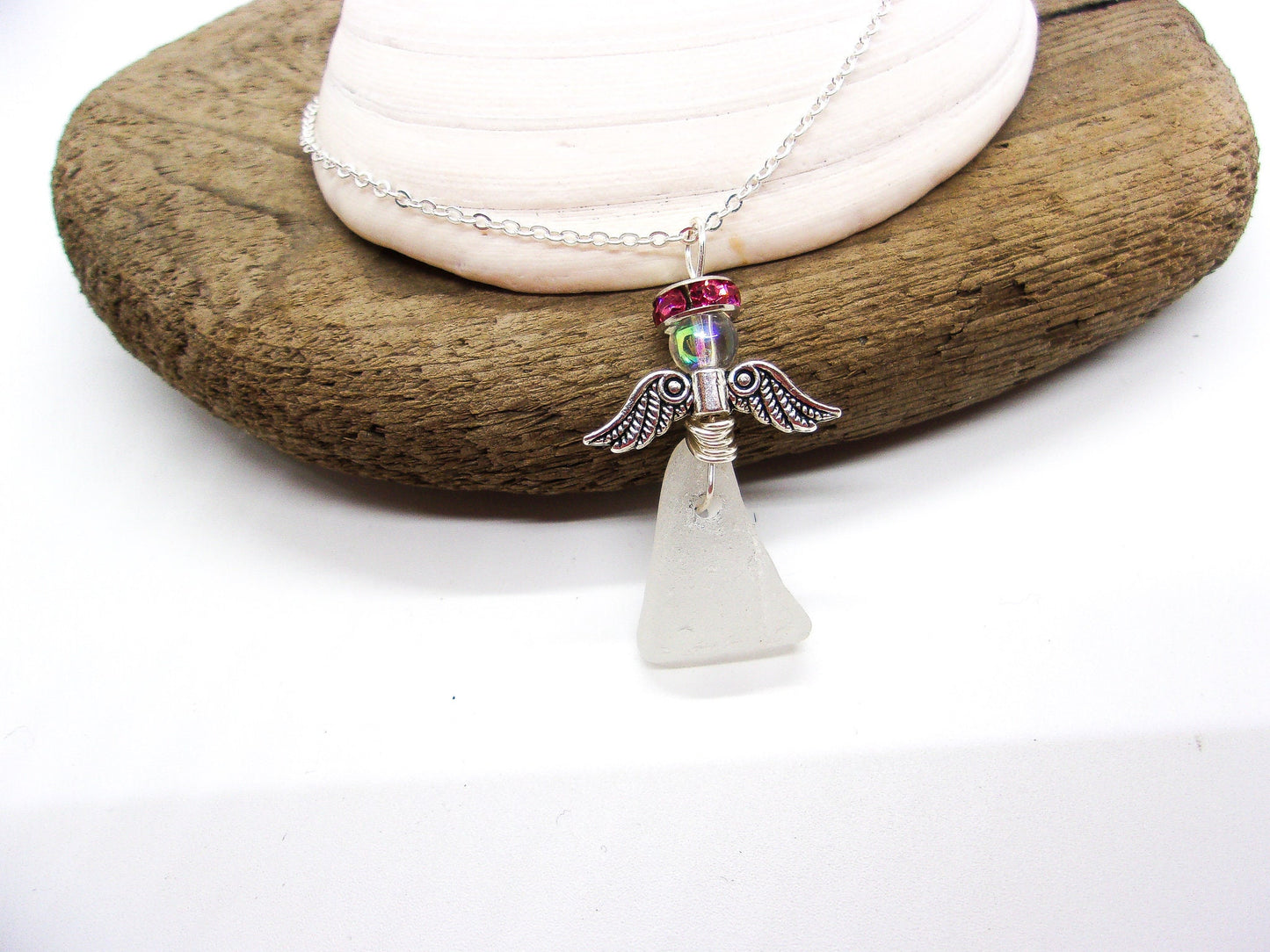 Genuine Sea Glass Angel Sun Catcher/Angel Car Charm/Angel Pendant/Angel Ornament/Angel Gift/Religious Gift/Gift for Her/Birthday Gift