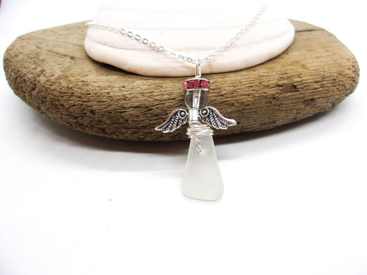 Genuine Sea Glass Angel Sun Catcher/Angel Car Charm/Angel Pendant/Angel Ornament/Angel Gift/Religious Gift/Gift for Her/Birthday Gift