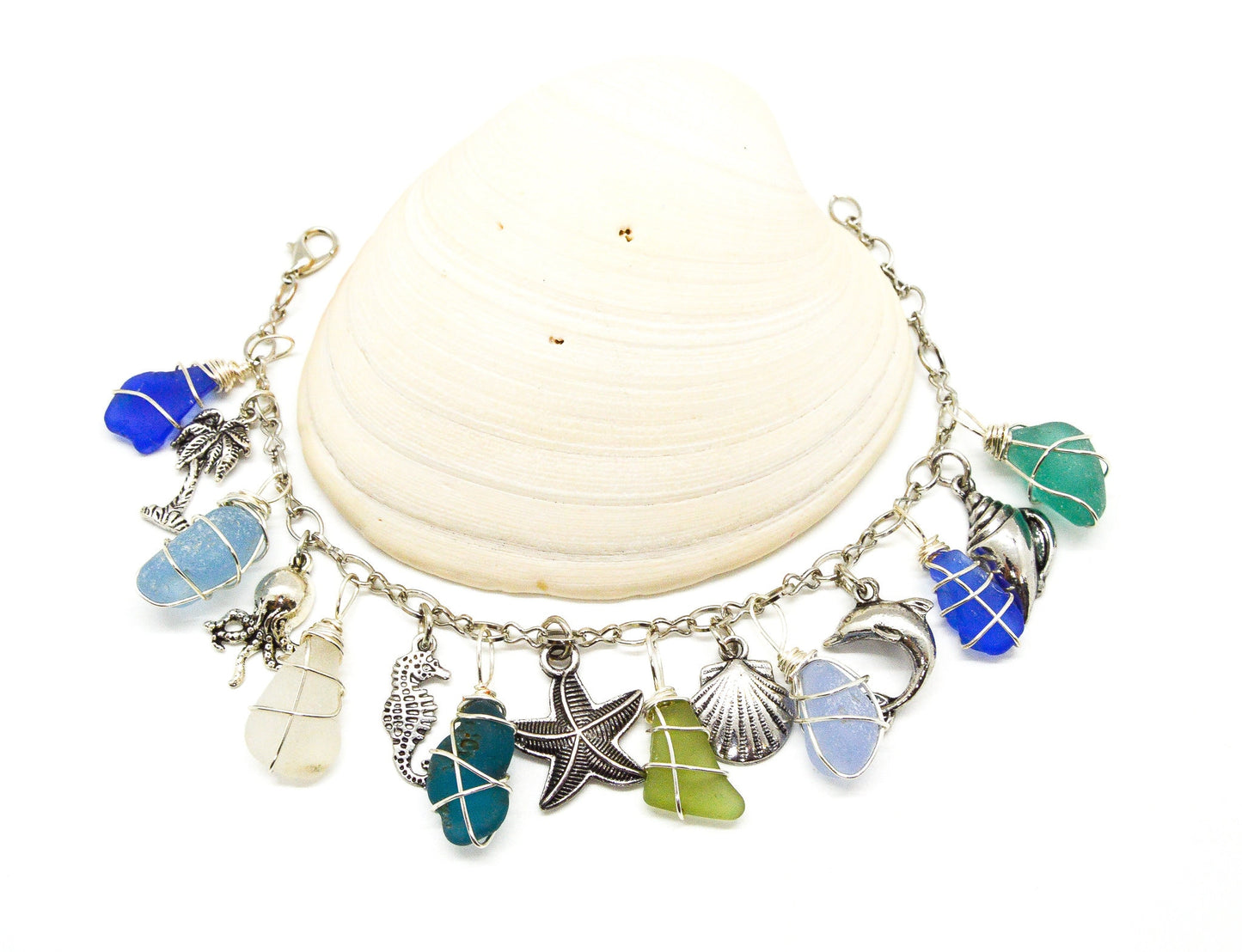 Sea Glass Bracelet/Genuine Sea Glass/Sea Glass Charm Bracelet/Mermaid Tears/Authentic Sea Glass/Surf Tumbled/Coastal bracelet/Nautical Gift