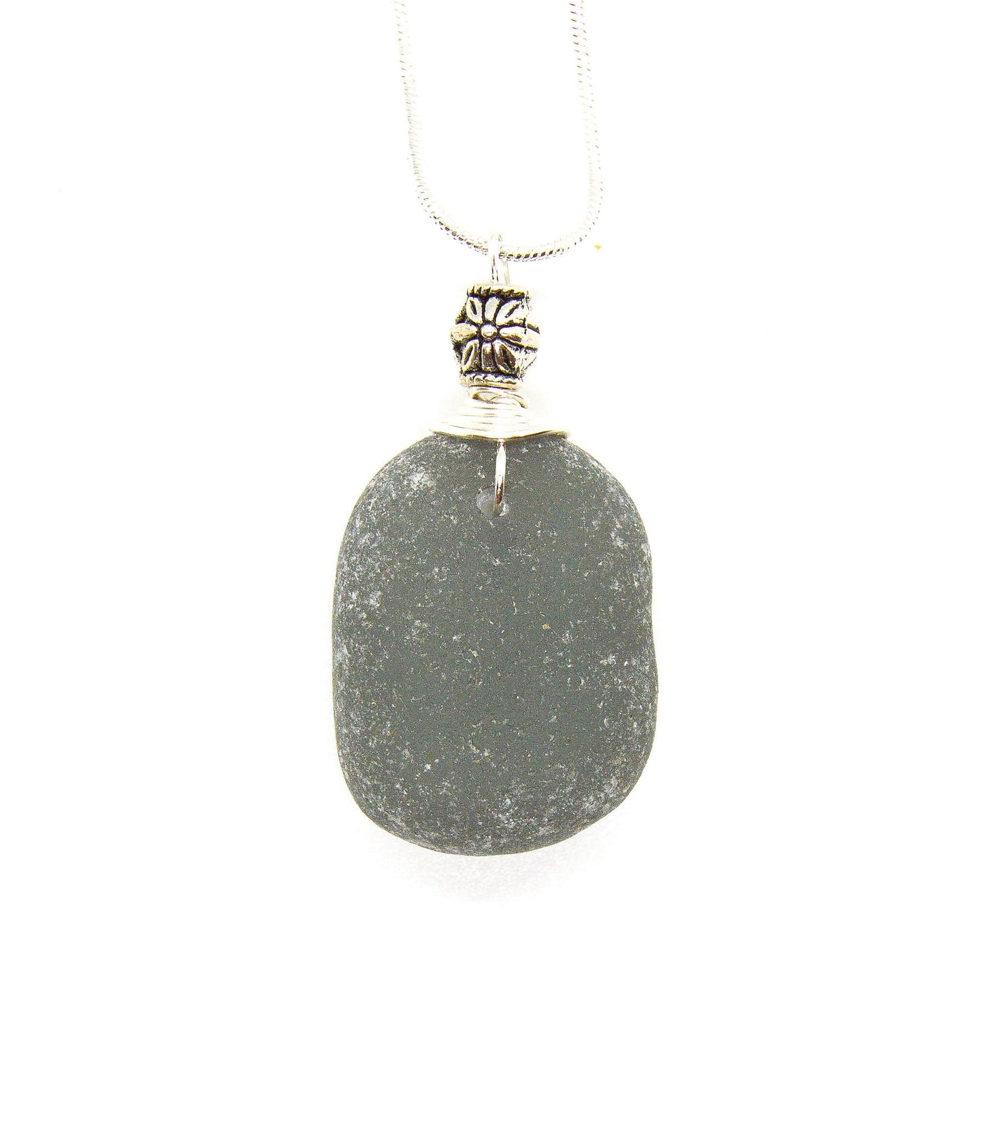 Genuine Gray Sea Glass Pendant/Gray Sea Glass Gift/Coastal Jewelry/Nautical Pendant/Sea Glass Jewelry/32