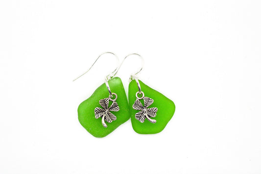 Genuine Sea Glass/Green Sea Glass Earrings/Sea Glass and Sterling Silver Earrings/Shamrock Earrings/Gift for Her/Nautical Earrings