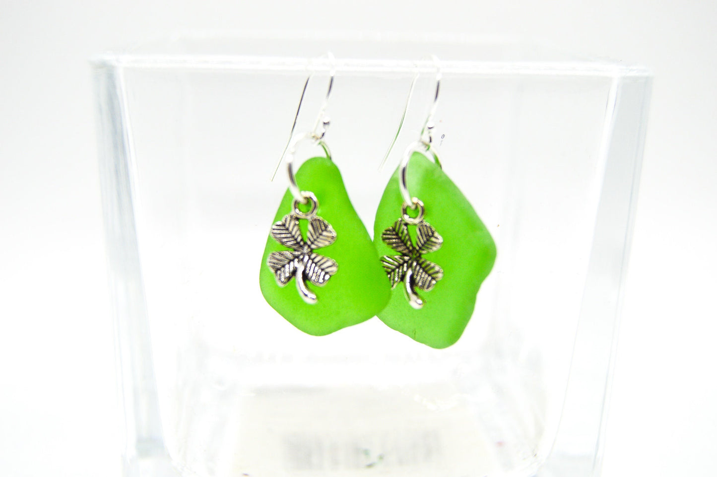 Genuine Sea Glass/Green Sea Glass Earrings/Sea Glass and Sterling Silver Earrings/Shamrock Earrings/Gift for Her/Nautical Earrings