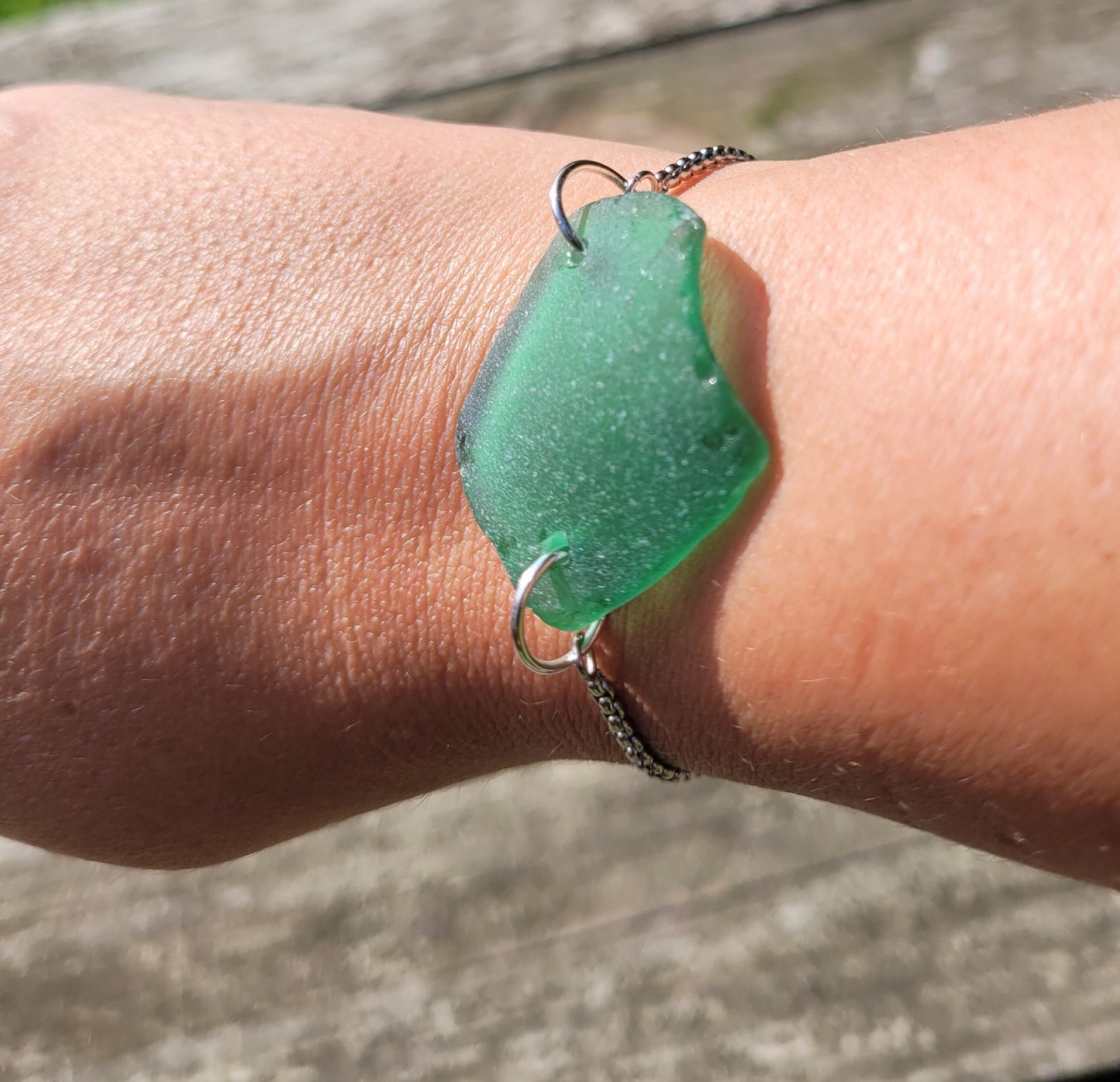 Genuine Sea Glass/Sea Glass Jewelry/Sea Glass Bangle Bracelet/Sea Glass Charm/ Nautical Coastal Bracelet/Starfish Charm Bracelet