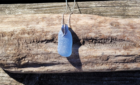 Genuine Sea Glass/Sea Glass and Sterling Silver Necklace/Powder Blue Sea Glass Pendant/Genuine Sea Glass Jewelry/61