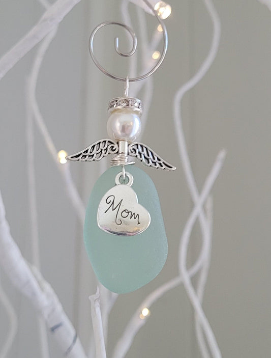 Mother's Day Angel/Mom Angel/Sister/Grandma/Daughter/Aunt/DadGift for Mom/Genuine Sea Glass Angel Sun Catcher/Angel Car Charm/Birthday Gift