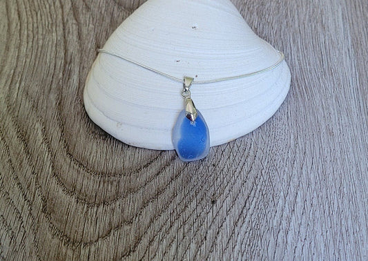 Sea Glass Necklace/Genuine Sea Glass/Sea Glass Pendant/Sea Glass Gift/Blue Flash Sea Glass/Nautical Pendant/Sea Glass Jewelry/92