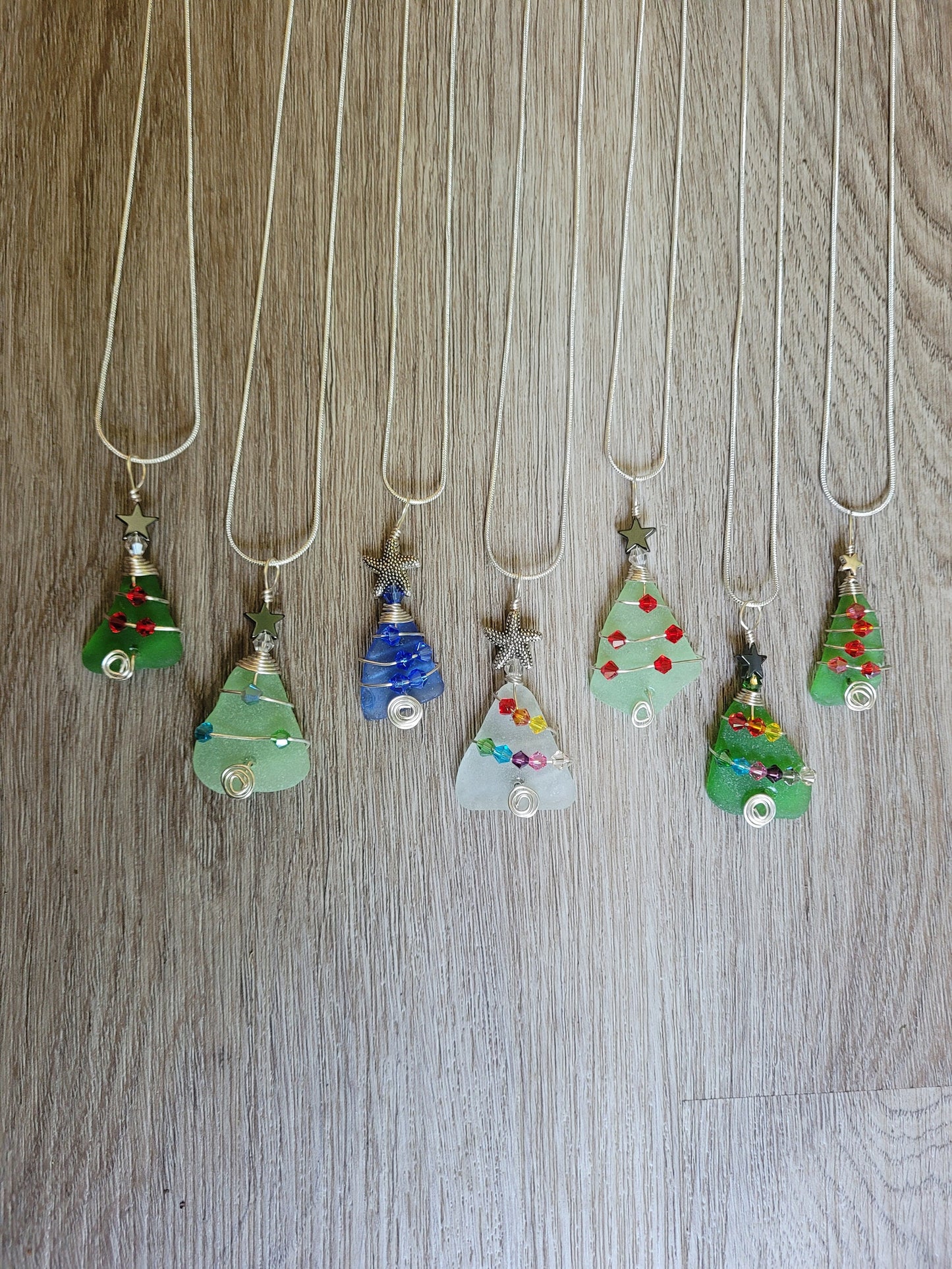 Made to Order Genuine Sea Glass Christmas Tree Pendant/Coastal Ornament/Crystals