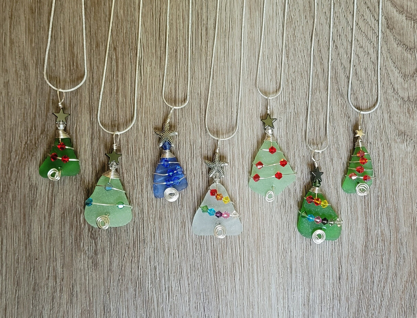 Made to Order Genuine Sea Glass Christmas Tree Pendant/Coastal Ornament/Crystals