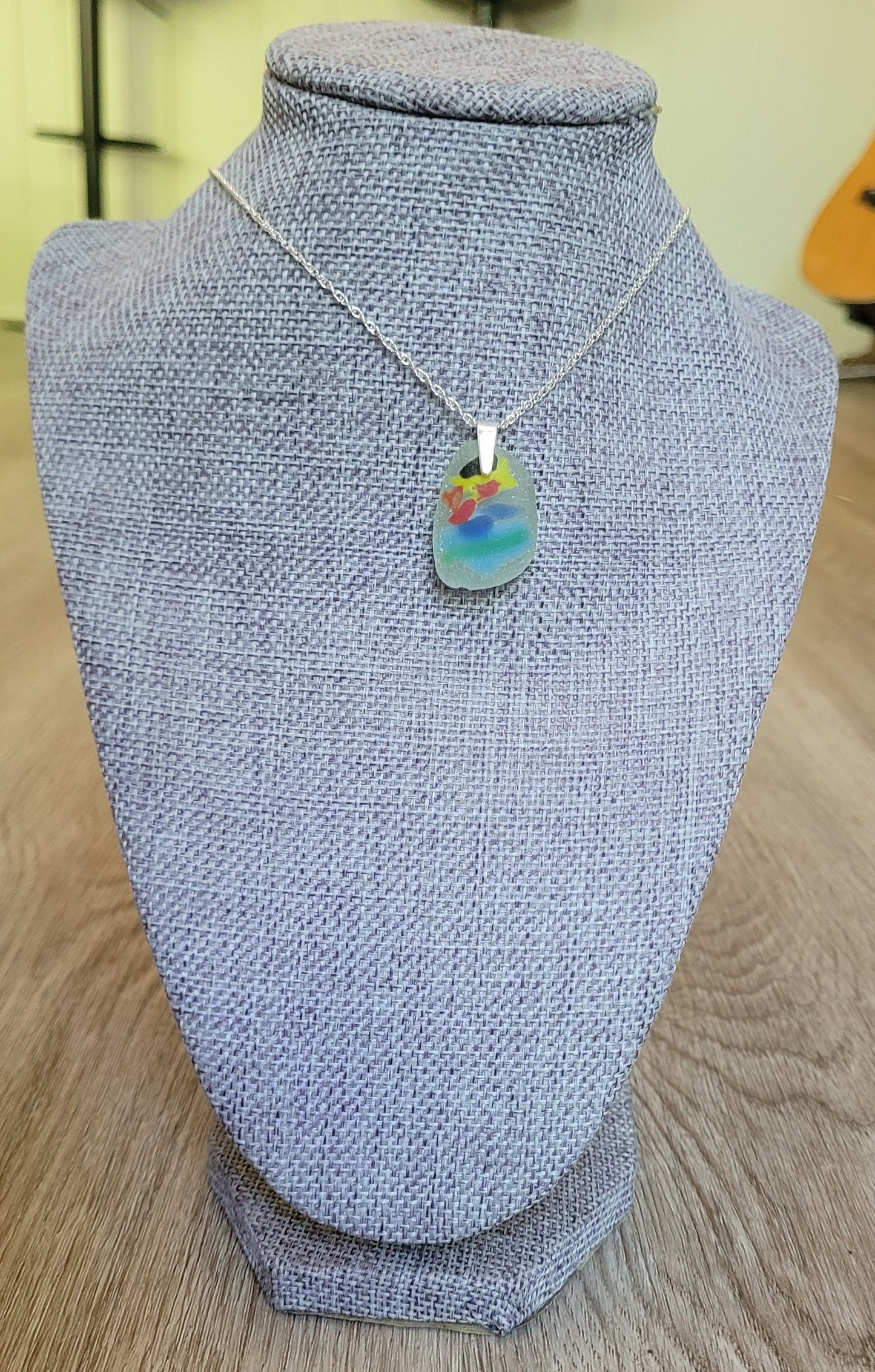 Genuine Sea Glass/Very Rare Art Glass Sea Glass/Sea Glass and Sterling Silver Necklace/Art Sea Glass Pendant/Genuine Sea Glass Jewelry/65