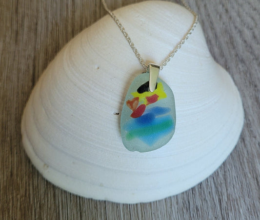 Genuine Sea Glass/Very Rare Art Glass Sea Glass/Sea Glass and Sterling Silver Necklace/Art Sea Glass Pendant/Genuine Sea Glass Jewelry/65