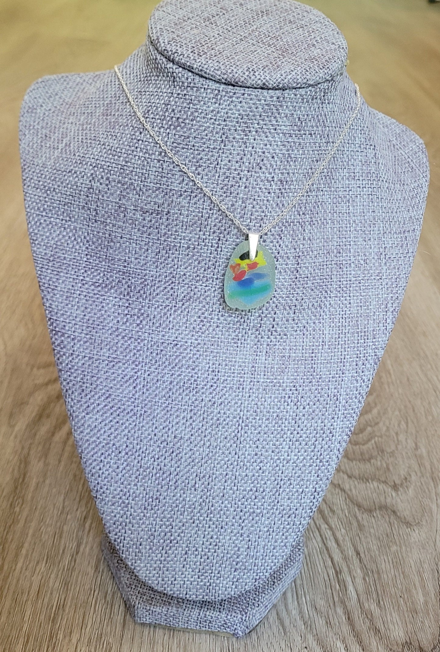 Genuine Sea Glass/Very Rare Art Glass Sea Glass/Sea Glass and Sterling Silver Necklace/Art Sea Glass Pendant/Genuine Sea Glass Jewelry/65