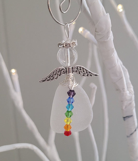 Genuine Sea Glass Angel/Chakra Sun Catcher/Angel Car Charm/Angel Pendant/Angel Ornament/Get Well Gift/Religious Gift/Gift for Her