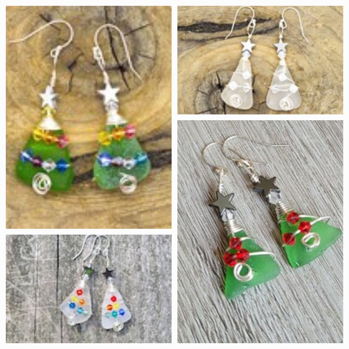 Made to Order/Sterling Silver Hooks/Genuine Sea Glass Christmas Tree Earrings/Coastal Earrings/Beach Earrings