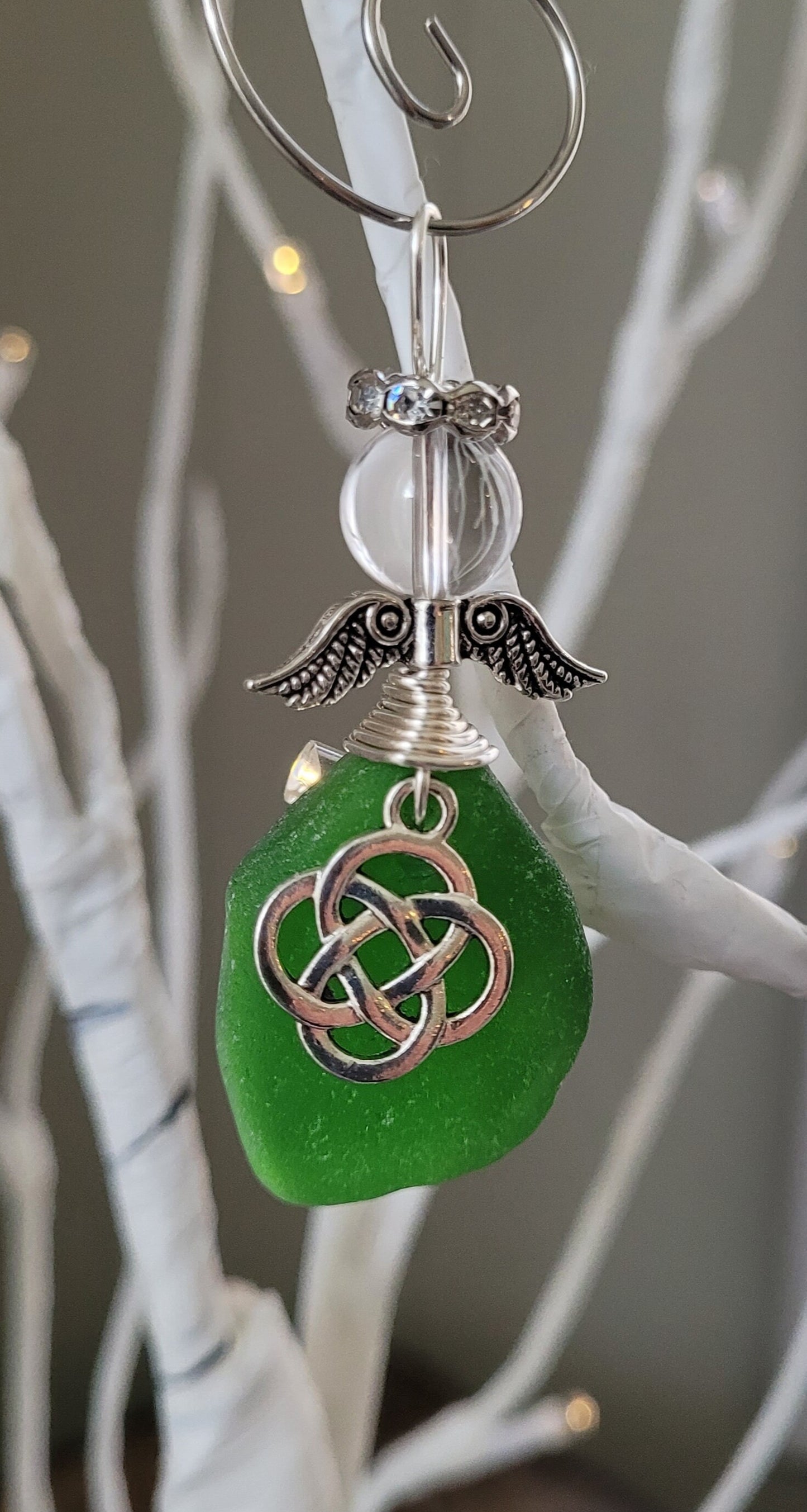 Genuine Sea Glass Angel Sun Catcher with celtic cross/Angel Car Charm/Angel Pendant/Angel Ornament/Angel Gift/Religious Gift/Gift for Her/6c