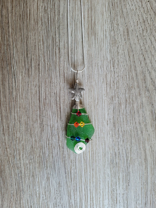 Genuine Sea Glass Christmas Tree Pendant/Sea Glass Christmas Tree Ornament/Coastal Ornament/Beach Decor