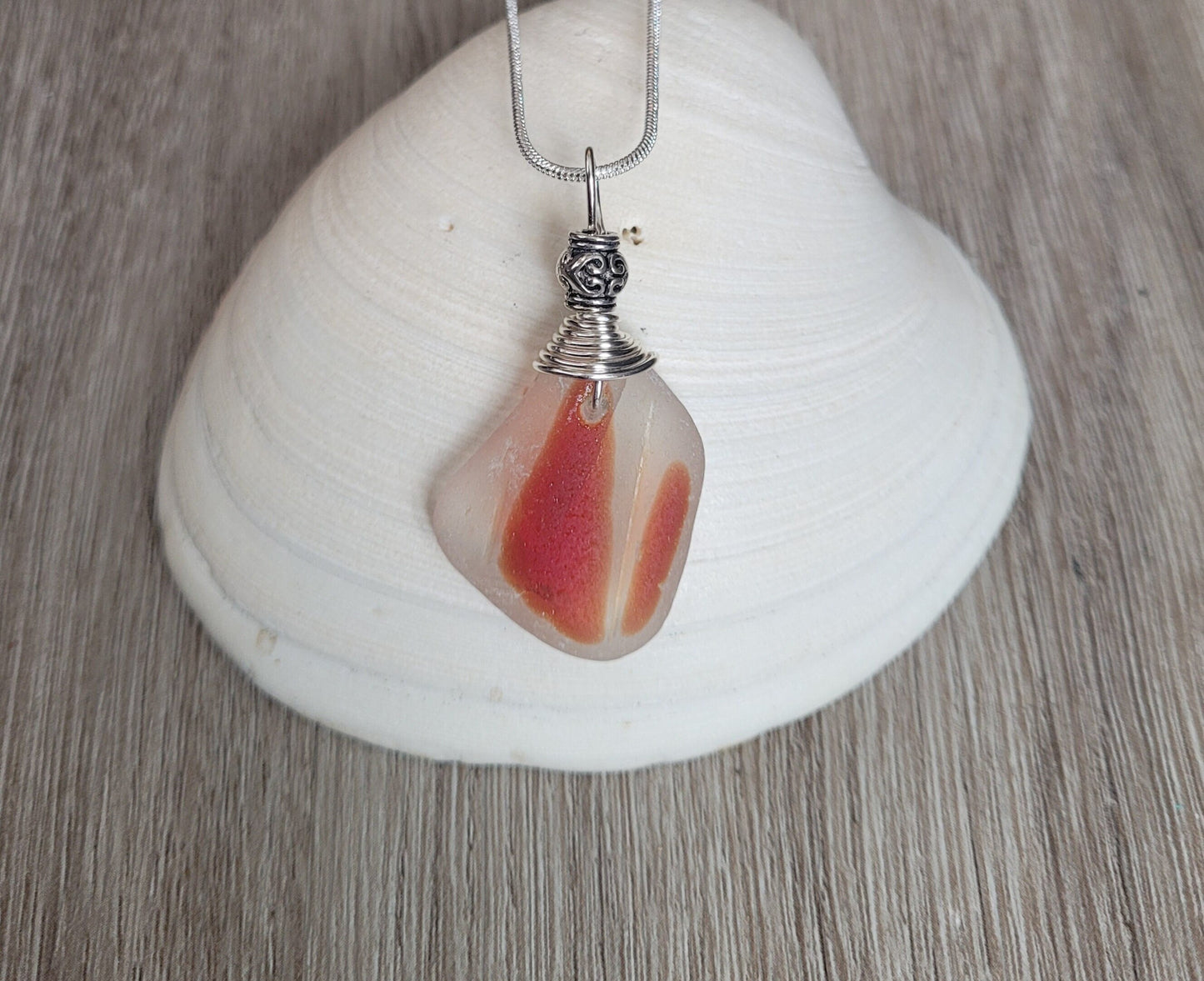 Genuine Red Sea Glass Pendant/Coastal Jewelry/Nautical Pendant/Sea Glass Jewelry/87