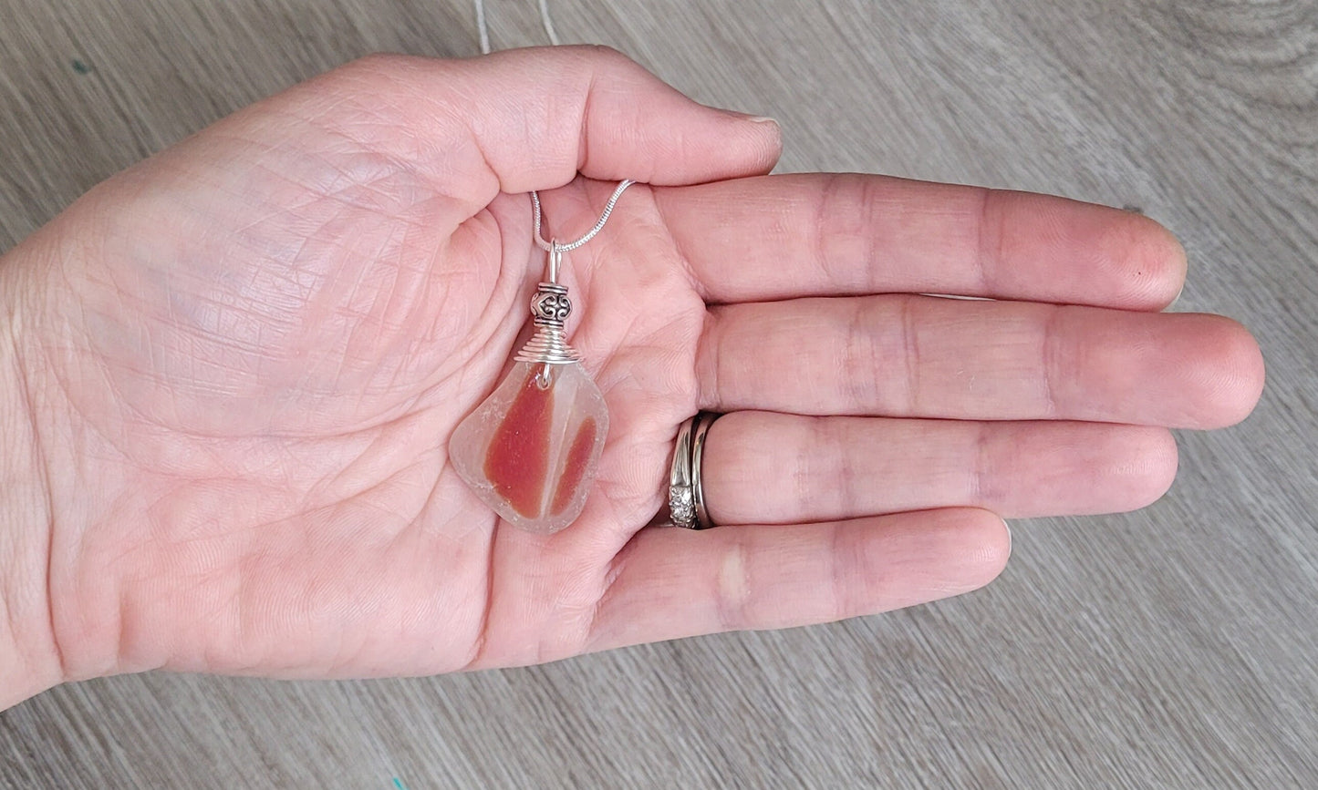 Genuine Red Sea Glass Pendant/Coastal Jewelry/Nautical Pendant/Sea Glass Jewelry/87