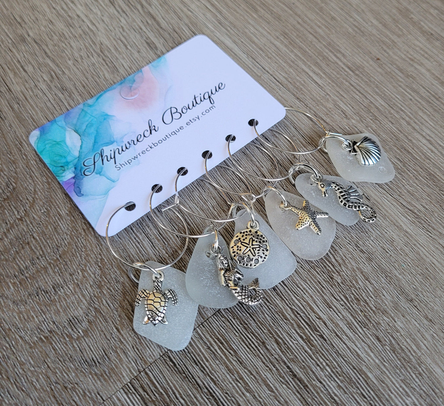 Sea Glass Wine Charms/Genuine Sea Glass/Gift for her/Unique Gift/Housewarming Gift