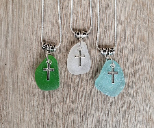 Genuine Sea Glass/Sea Glass Cross Necklace 83