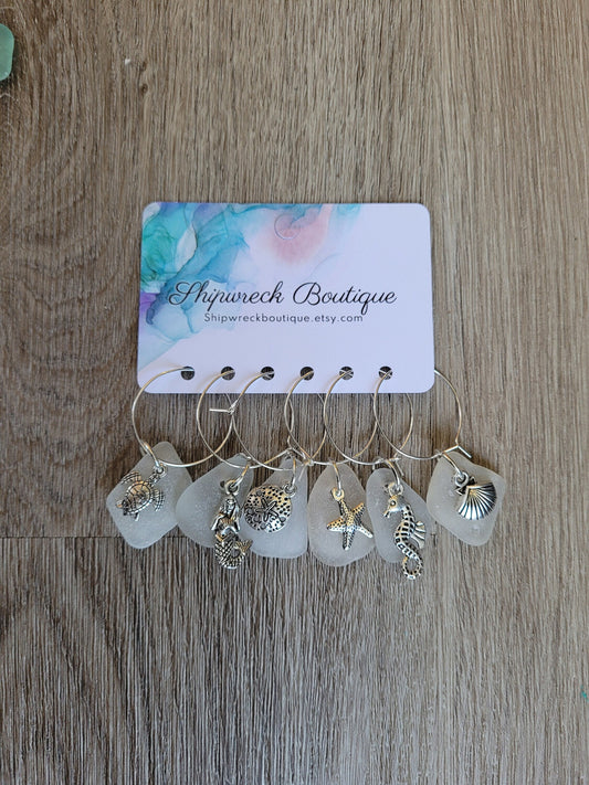 Sea Glass Wine Charms/Genuine Sea Glass/Gift for her/Unique Gift/Housewarming Gift