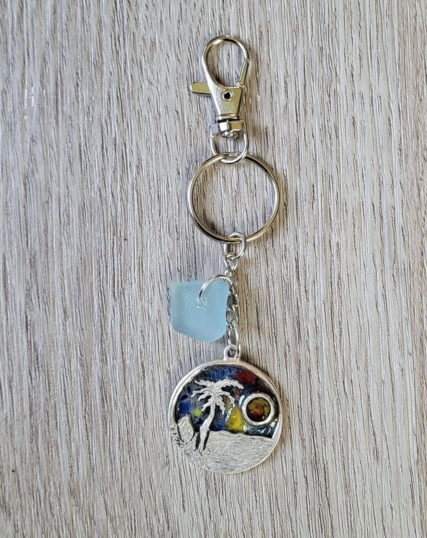 Genuine Sea Glass Key Ring/Beach Glass Key Ring/Mosaic Sea Glass/Sea Glass Key Chain/Beach Key Chain/Vacation Souvenir