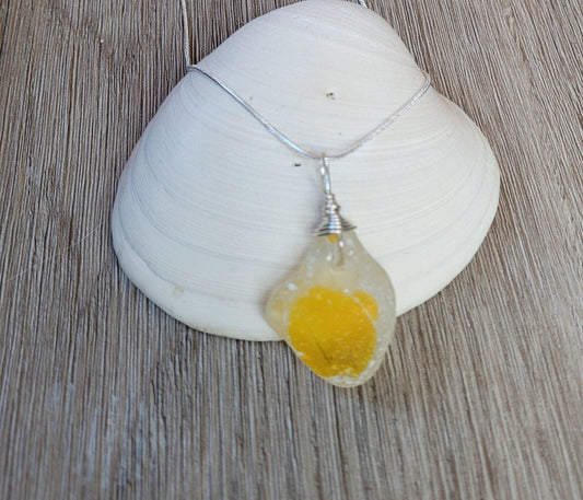 Genuine Sea Glass/Sea Glass Necklace/Sea Glass Pendant/Yellow Sea Glass/Coastal Jewelry/Nautical Pendant/Genuine Sea Glass Jewelry/46