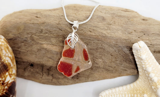 Genuine Sea Glass/Sea Glass/Red Flash Glass Sea Glass Pendant/Genuine Sea Glass Jewelry/2A