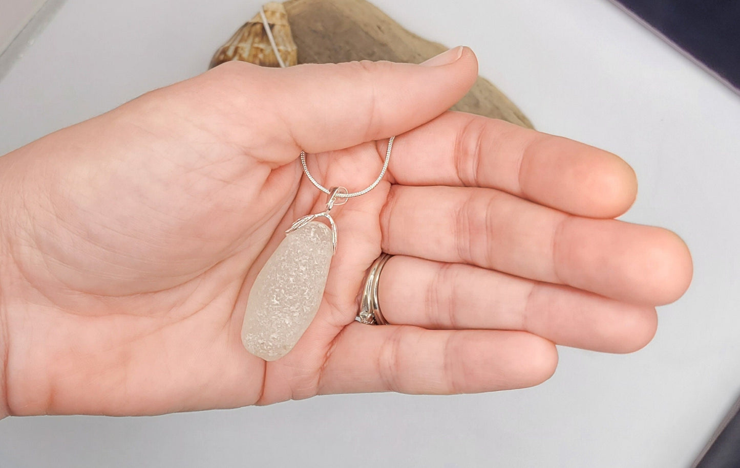 Genuine Sea Glass/Sea Glass and Sterling Silver Necklace/White Sea Glass Pendant/Mother's Day Gift/Genuine Sea Glass Jewelry/120