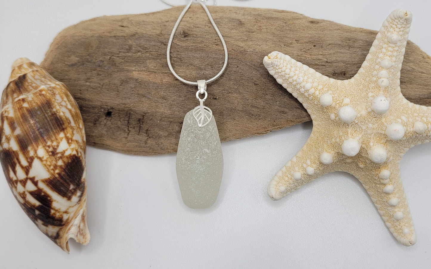 Genuine Sea Glass/Sea Glass and Sterling Silver Necklace/White Sea Glass Pendant/Mother's Day Gift/Genuine Sea Glass Jewelry/120