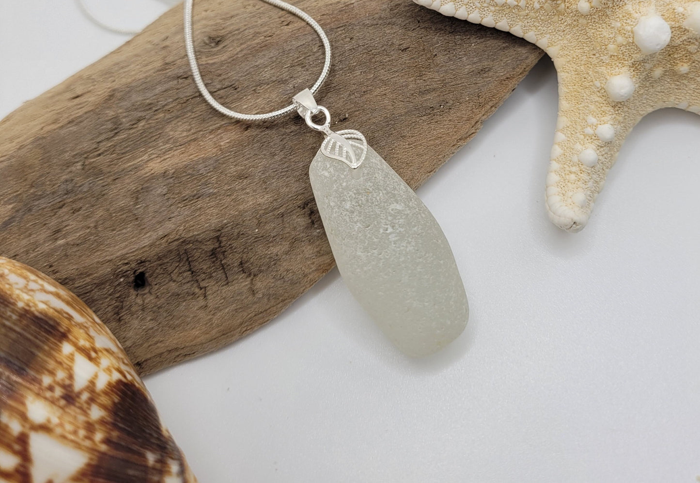 Genuine Sea Glass/Sea Glass and Sterling Silver Necklace/White Sea Glass Pendant/Mother's Day Gift/Genuine Sea Glass Jewelry/120