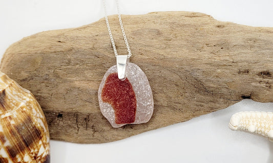 Genuine Sea Glass/Sea Glass and Sterling Silver Necklace/Red Flash Glass Sea Glass Pendant/Genuine Sea Glass Jewelry/13