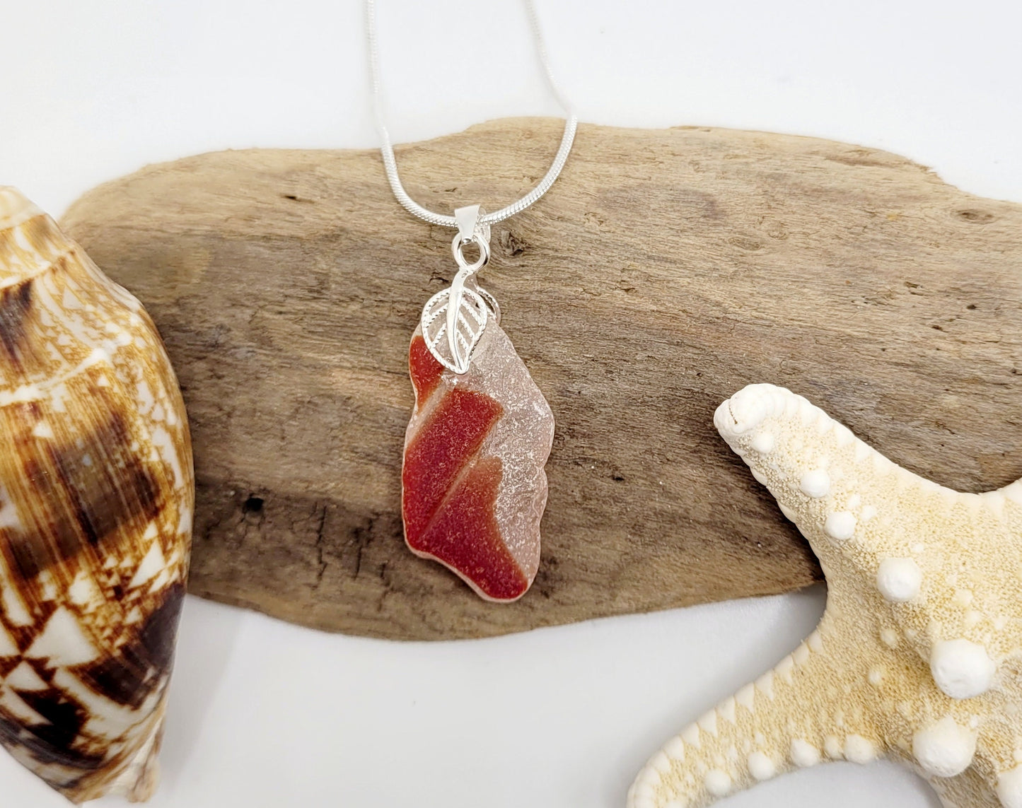 Genuine Sea Glass/Sea Glass/Red Flash Glass Sea Glass Pendant/Genuine Sea Glass Jewelry/4A