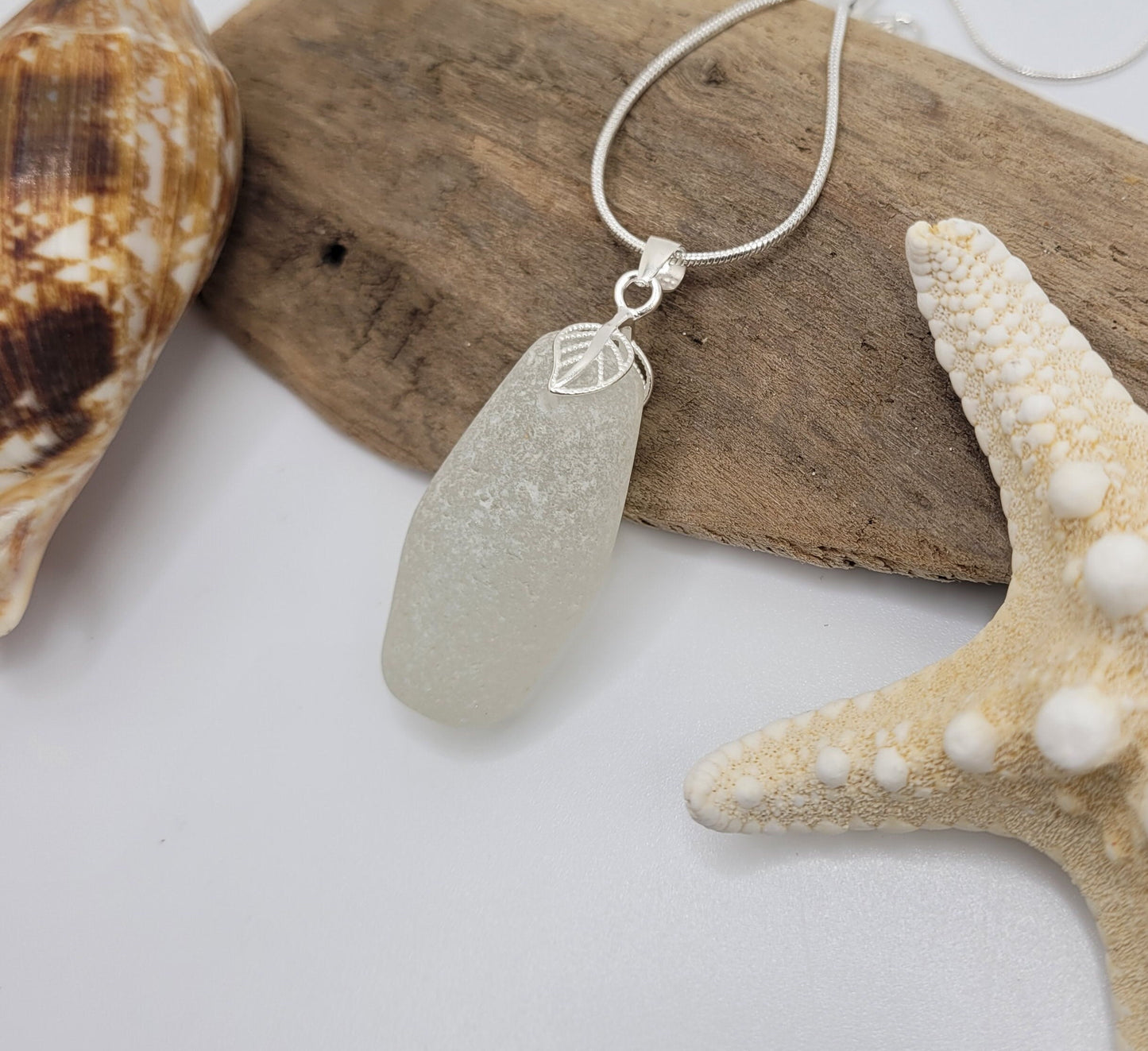 Genuine Sea Glass/Sea Glass and Sterling Silver Necklace/White Sea Glass Pendant/Mother's Day Gift/Genuine Sea Glass Jewelry/120