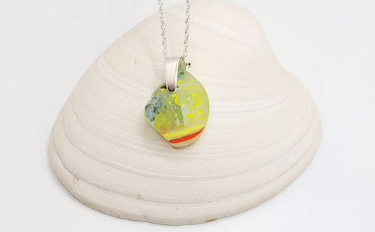 Genuine Sea Glass/Sea Glass and Sterling Silver Necklace/Art Glass/ Yellow Art Glass Pendant/Genuine Sea Glass Jewelry/128