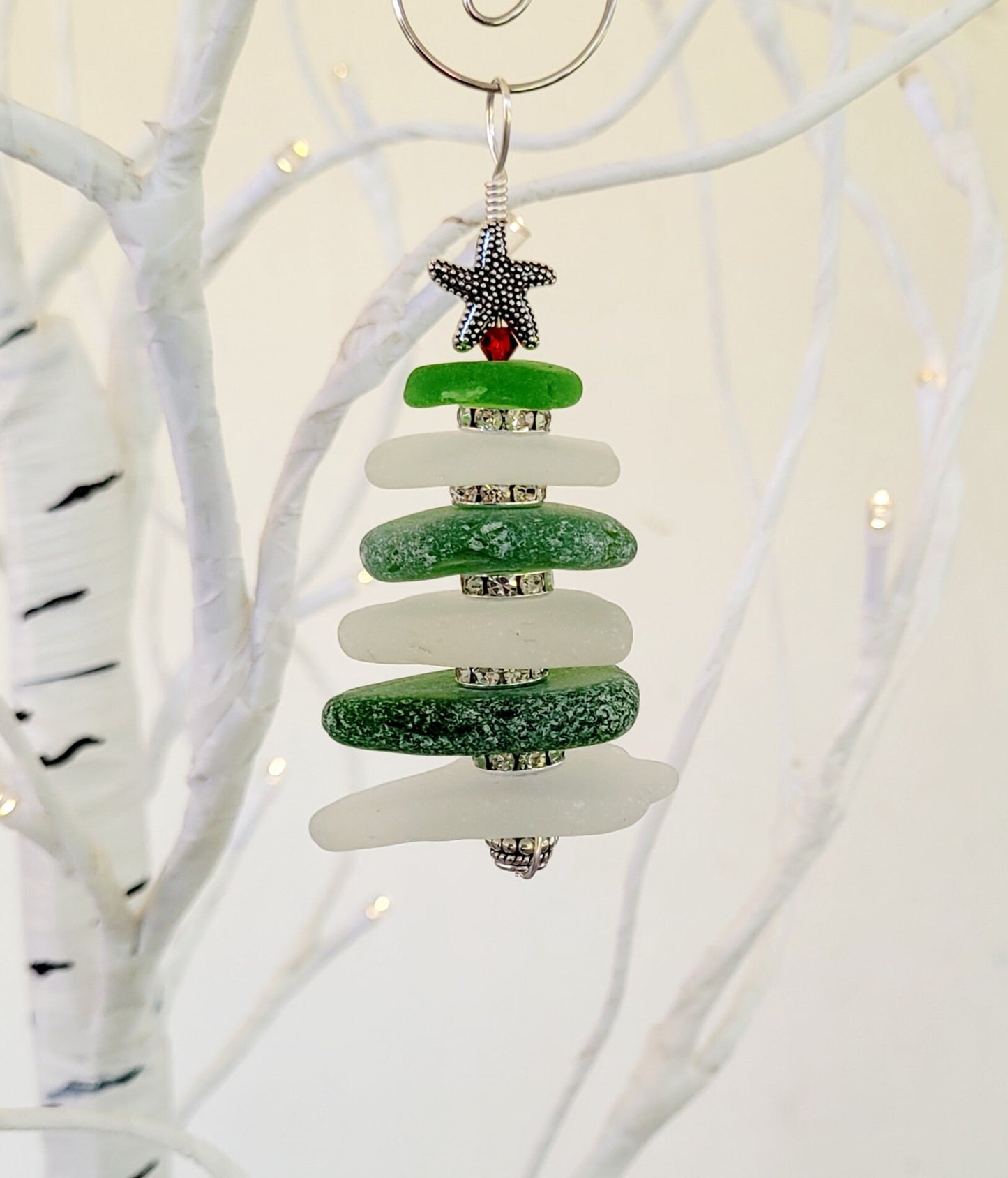 Sea Glass Christmas Tree Ornament/Sea Glass Pine Tree Ornament/Genuine Sea Glass Tree Ornament/11B