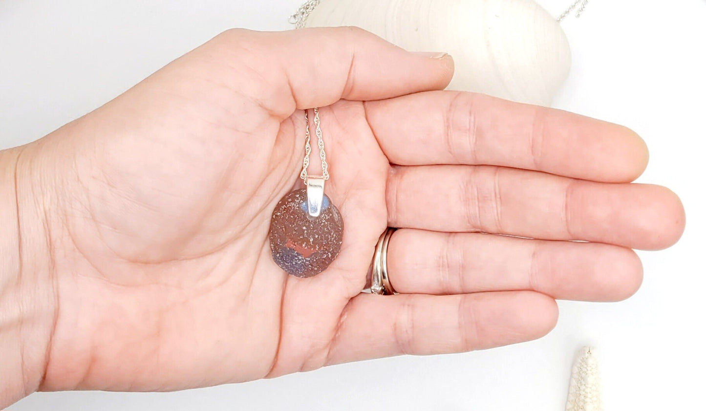 Genuine Sea Glass/Sea Glass and Sterling Silver Necklace/Art Glass/Art Glass Pendant/Genuine Sea Glass Jewelry/138