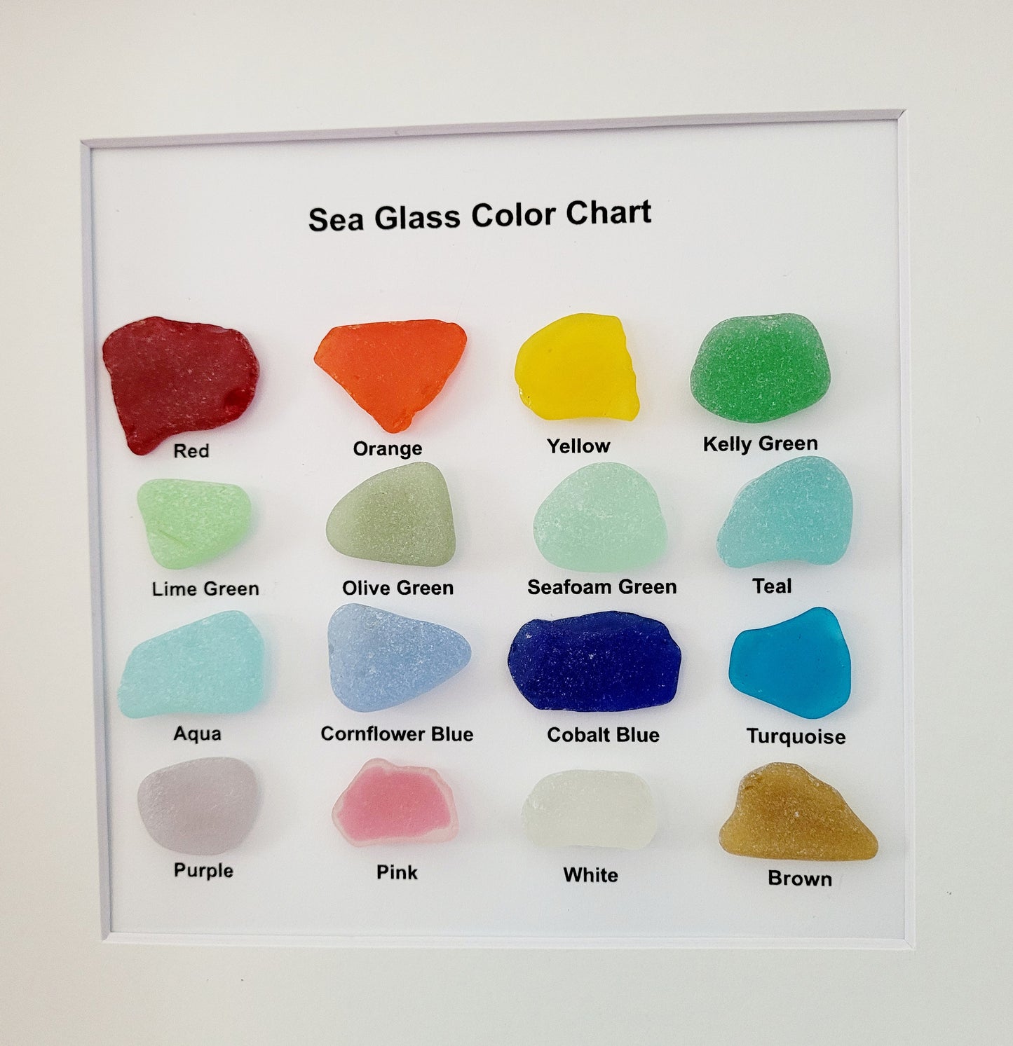 Genuine Sea Glass Chart/10x10 Shadowbox 6x6 Sea Glass Chart/Sea Glass Collection/Unique Gift/Sea Glass Gift