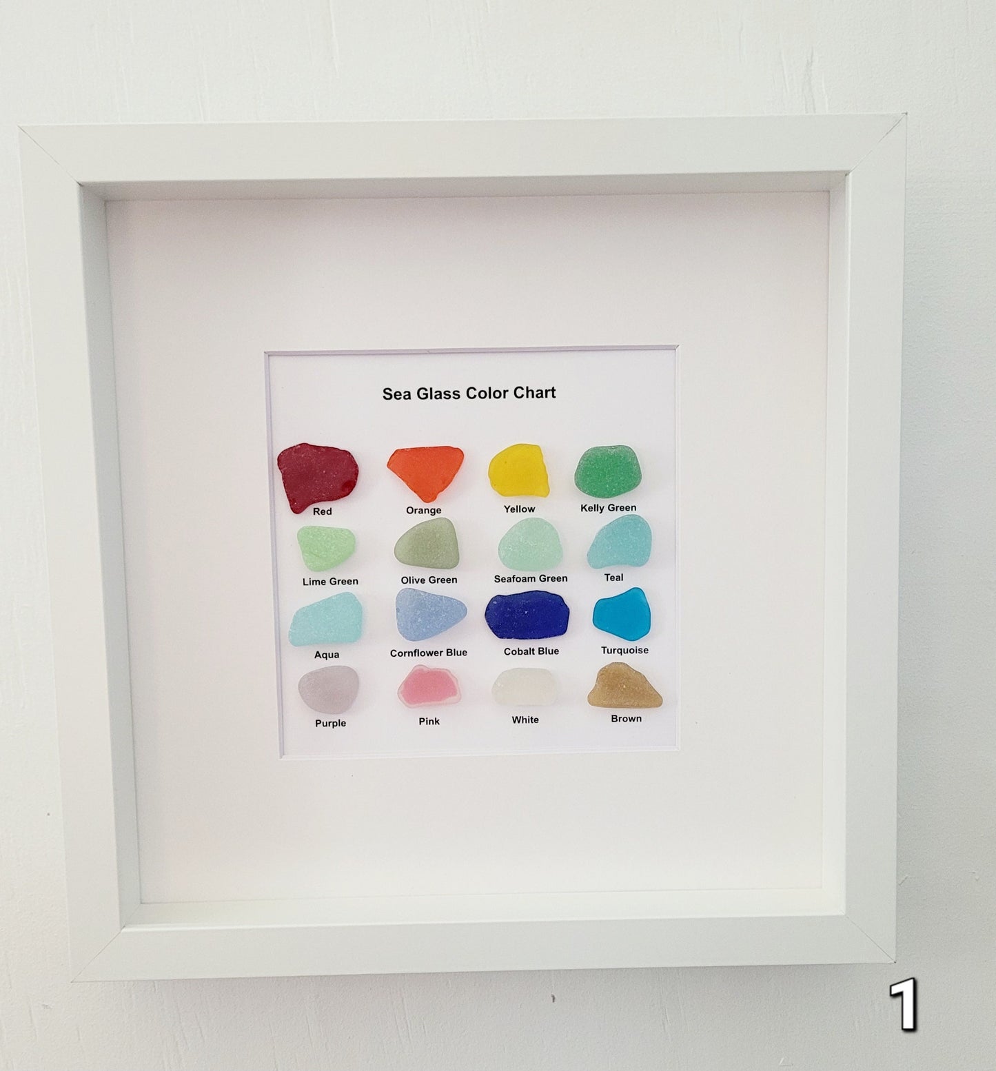 Genuine Sea Glass Chart/10x10 Shadowbox 6x6 Sea Glass Chart/Sea Glass Collection/Unique Gift/Sea Glass Gift