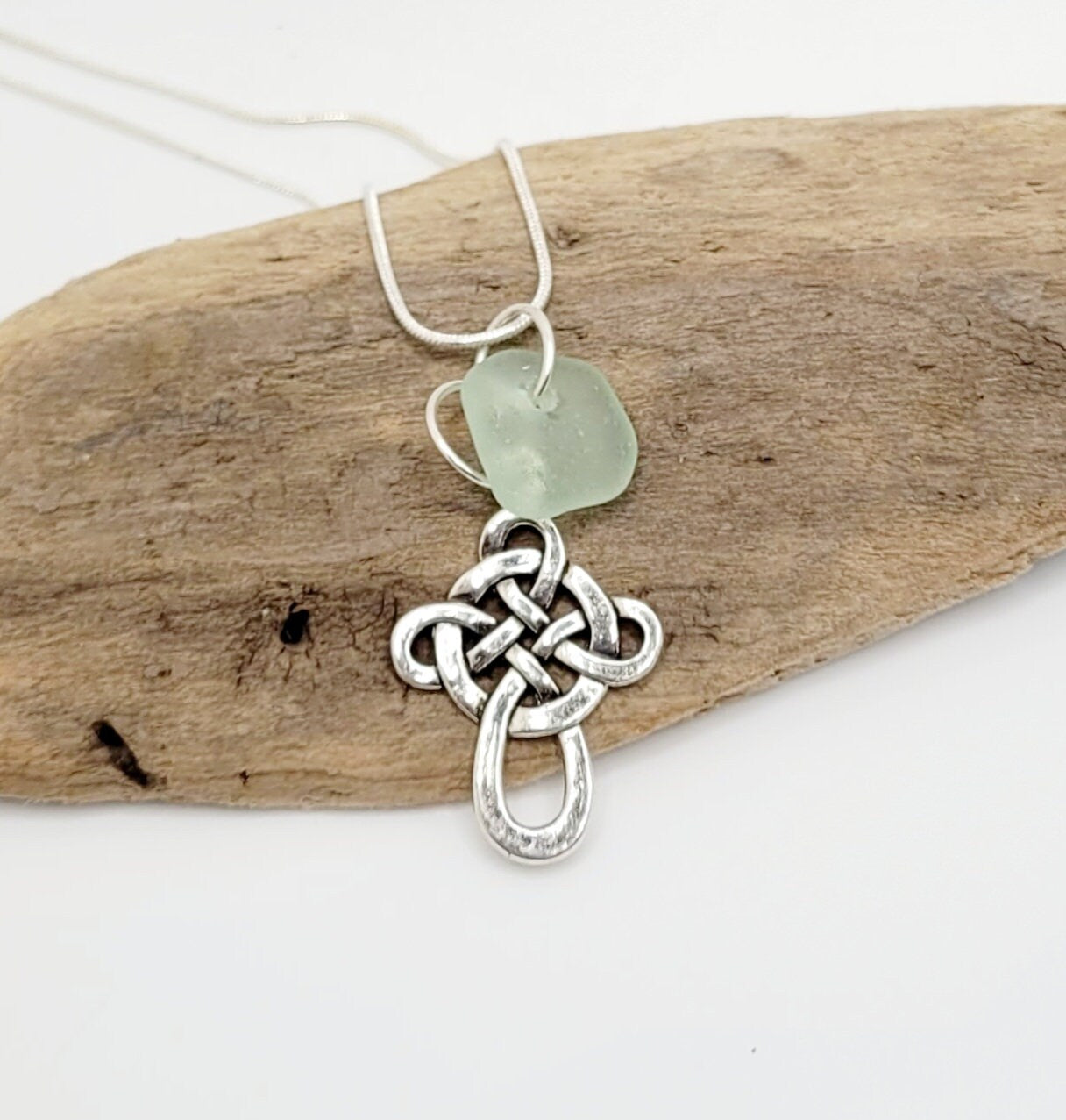 Sea Glass Necklace/St. Patrick's Day Necklace/Celtic Cross Necklace/Genuine Sea Glass/Irish Necklace/GoodMade to Order/148