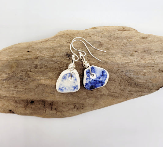 Sea Glass Earrings/Genuine Sea Glass/Genuine Sea Pottery/Sterling Silver Earrings/Nautical Earrings