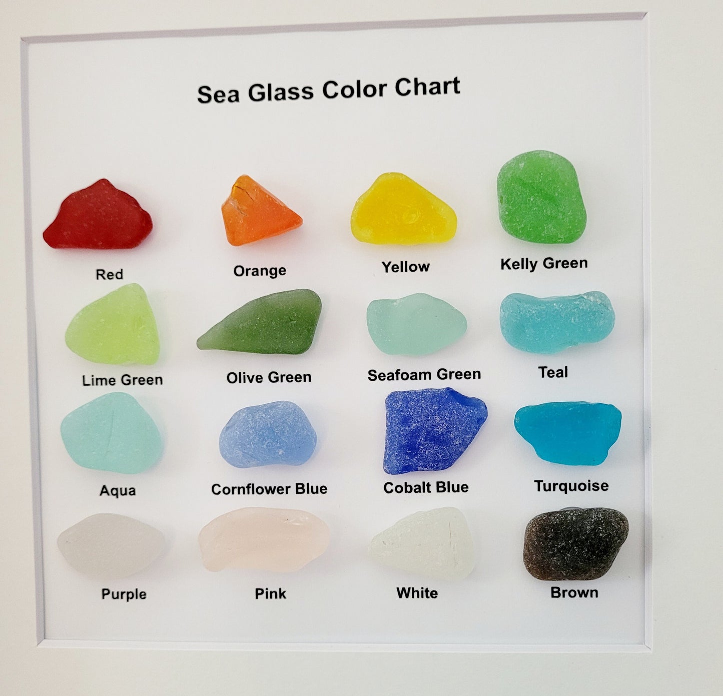 Genuine Sea Glass Chart/10x10 Shadowbox 6x6 Sea Glass Chart/Sea Glass Collection/Unique Gift/Sea Glass Gift