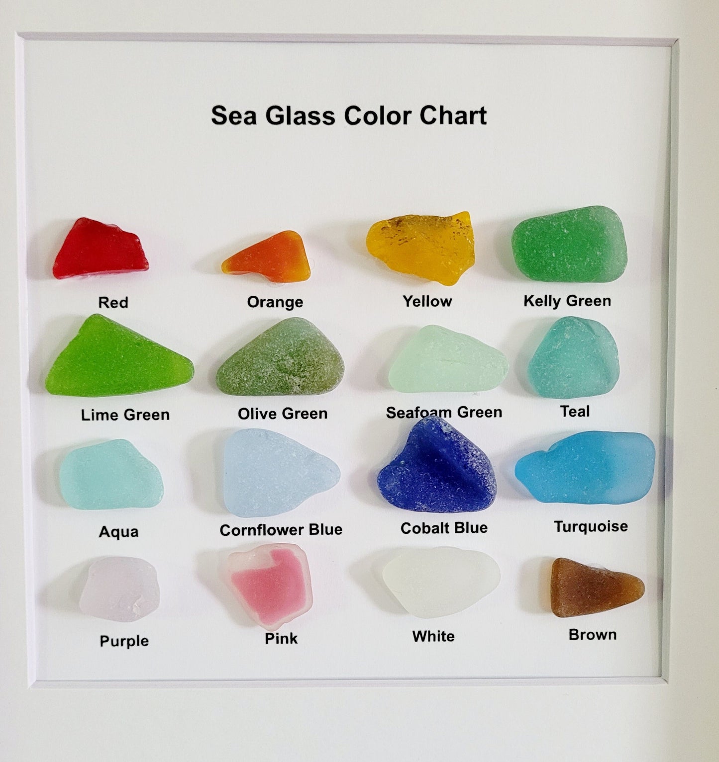 Genuine Sea Glass Chart/10x10 Shadowbox 6x6 Sea Glass Chart/Sea Glass Collection/Unique Gift/Sea Glass Gift