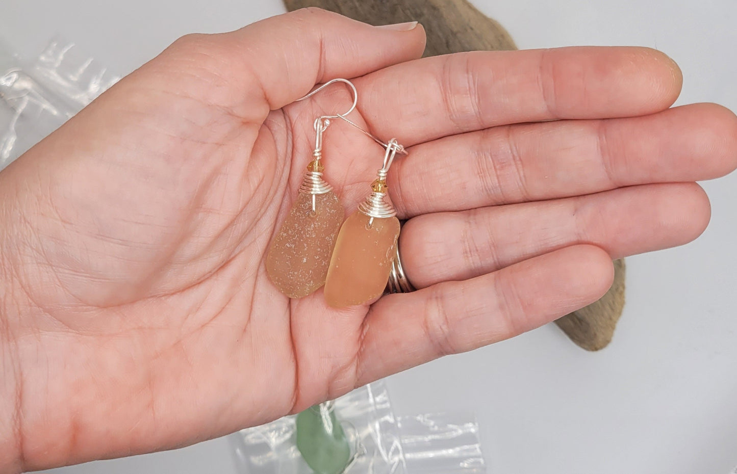 Genuine Sea Glass/Peach Sea Glass Earrings/Sea Glass and Sterling Silver Earrings/Gift for Her