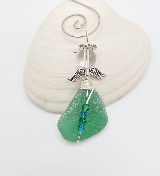 Genuine Sea Glass Angel /Angel Car Charm/Angel Pendant/Angel Ornament/Angel Gift/Gift for Her/56