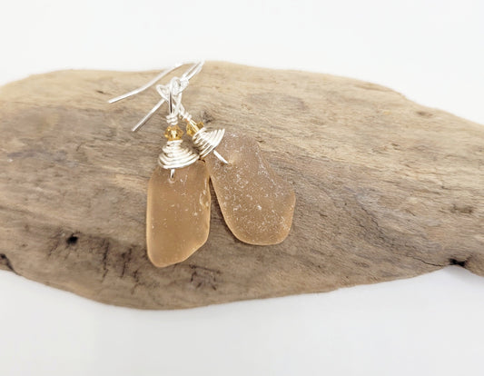 Genuine Sea Glass/Peach Sea Glass Earrings/Sea Glass and Sterling Silver Earrings/Gift for Her