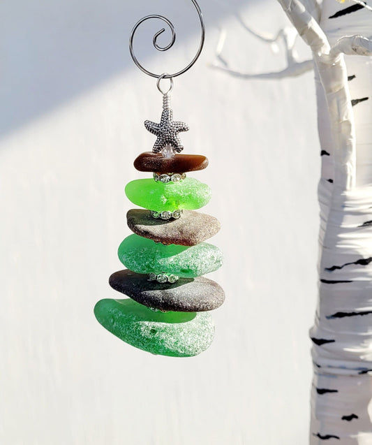 Sea Glass Christmas Tree Ornament/Sea Glass Pine Tree Ornament/Genuine Sea Glass Tree Ornament