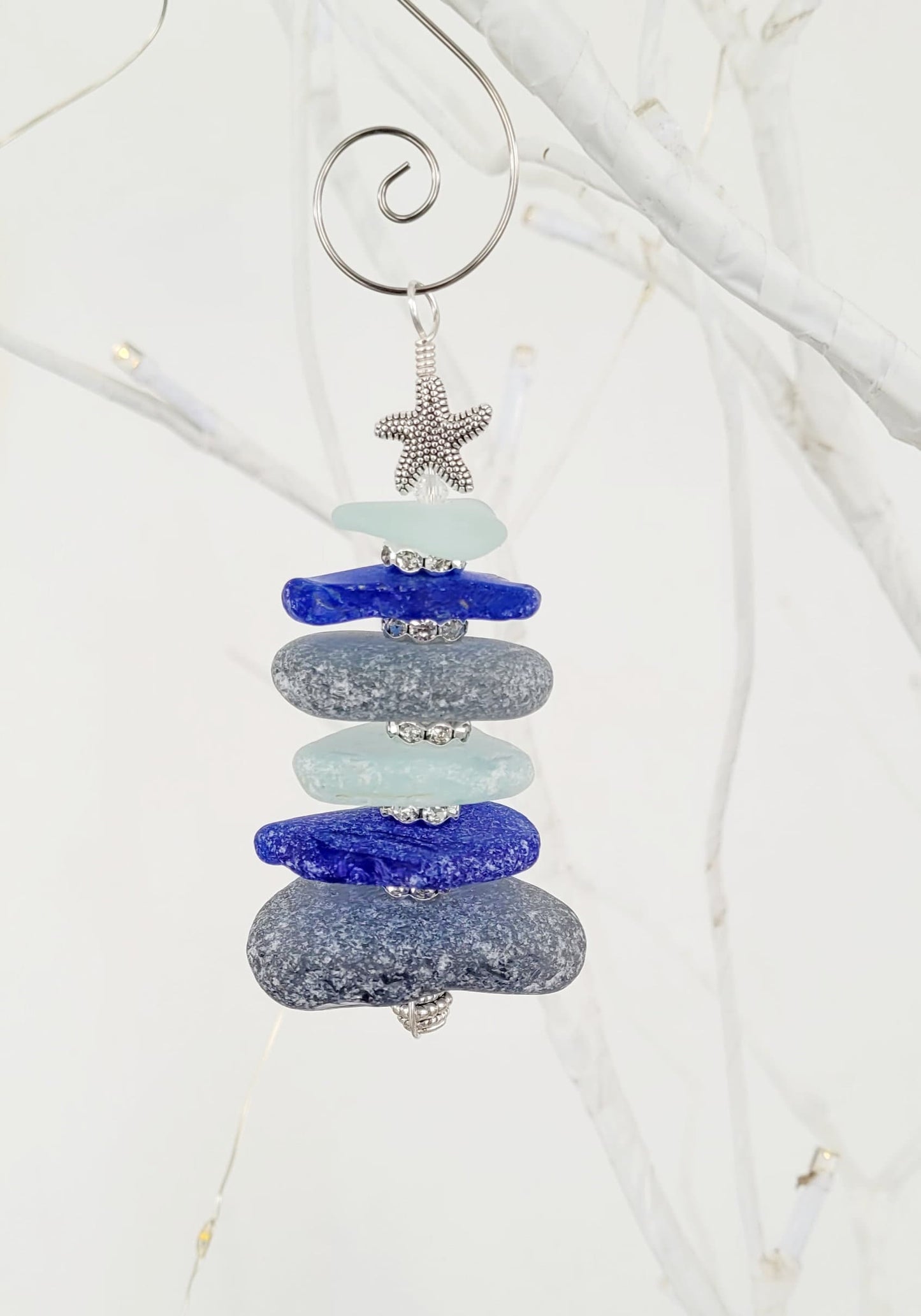 Sea Glass Christmas Tree Ornament/Gray Sea Glass/Sea Glass Pine Tree Ornament/Genuine Sea Glass Tree Ornament