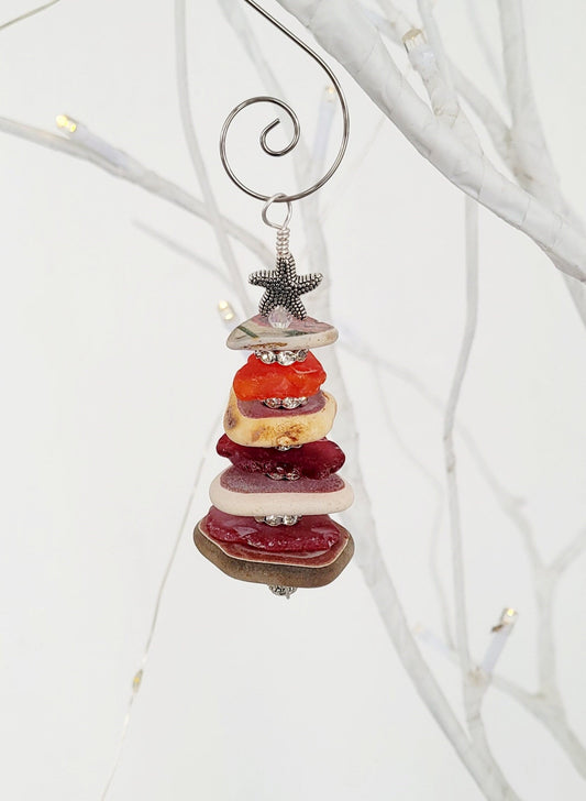 Sea Glass Christmas Tree Ornament/Rare Red Sea Glass/Sea Glass Pine Tree Ornament/Sea Pottery/Genuine Sea Glass Tree Ornament