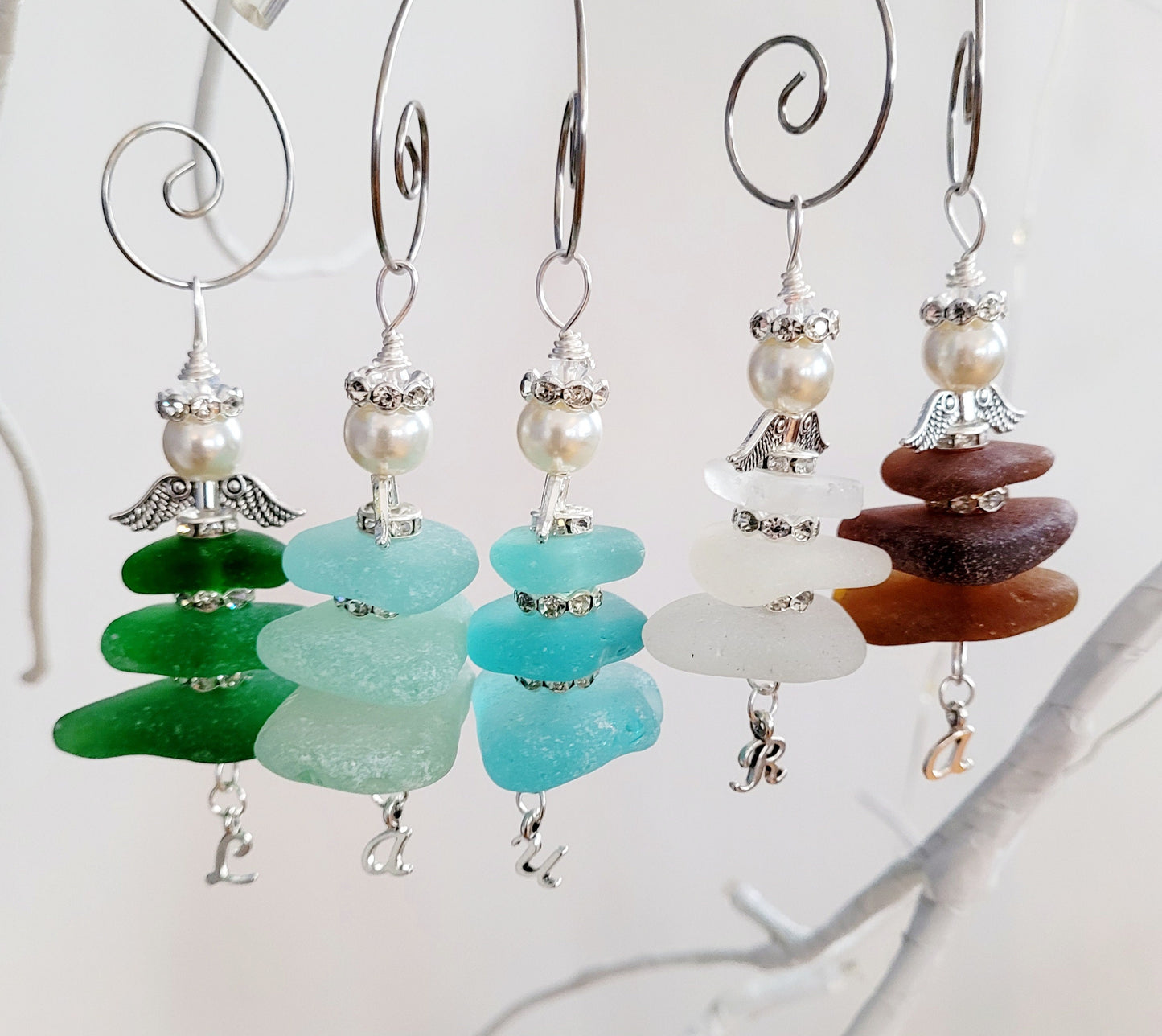 Genuine Sea Glass Angel with letter/personalized Angel/Angel Car Charm/Angel Pendant/Angel Ornament/Angel Gift